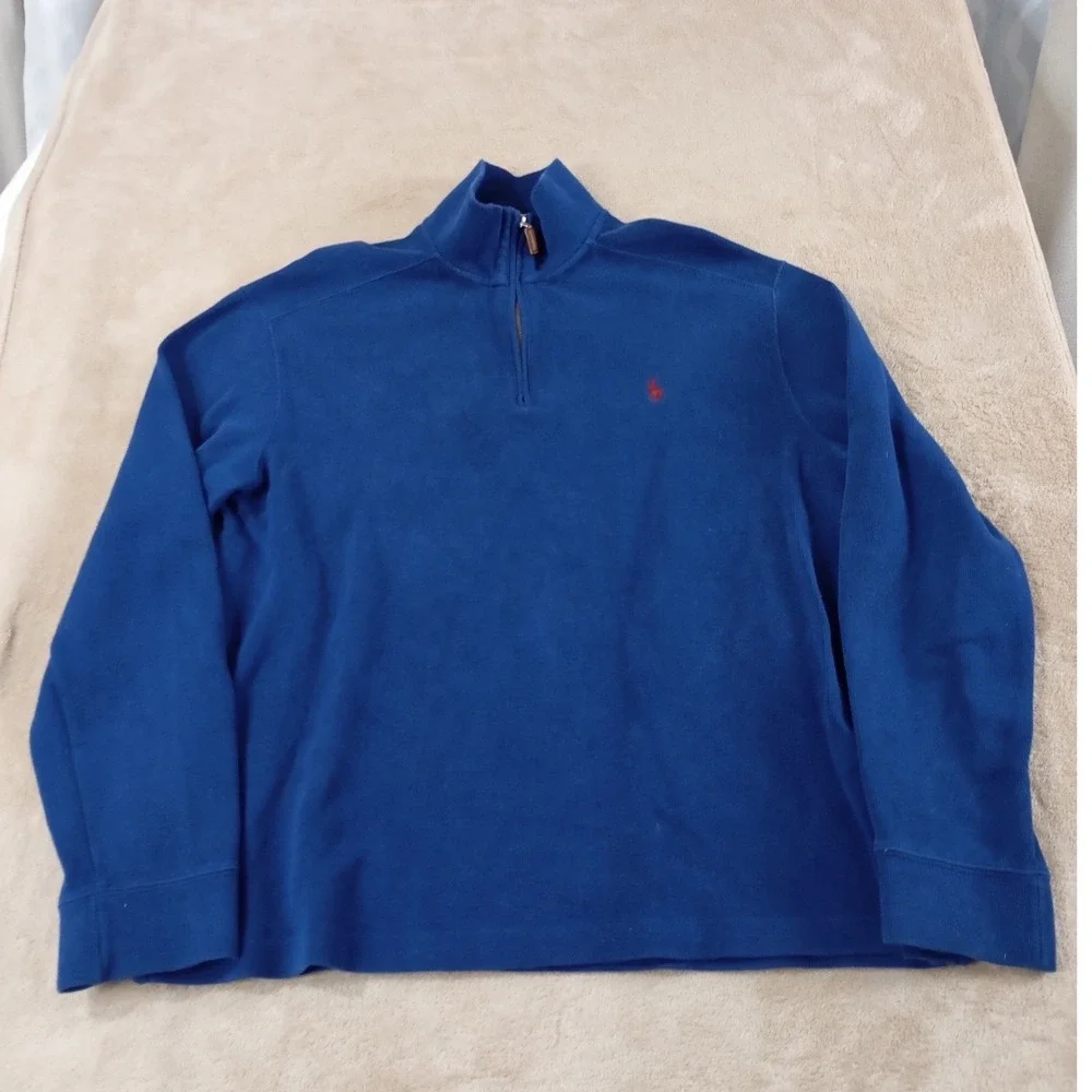 Vintage Polo Ralph Lauren 1/2 Pullover Men Large Navy Blue Mock Neck‎ EUC